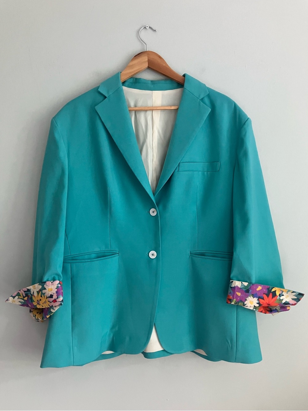 UNBRANDED Teal Floral Cuff Blazer Size 2X